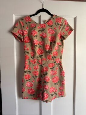 BANANA REPUBLIC tan romper with coral floral print